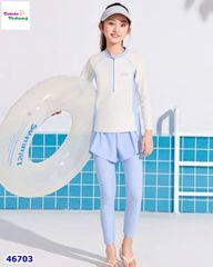 Set bơi dài bé gái phối kem xanh