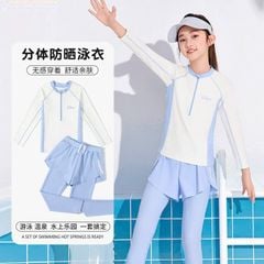 Set bơi dài bé gái phối kem xanh