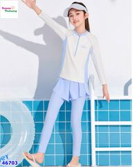 Set bơi dài bé gái phối kem xanh