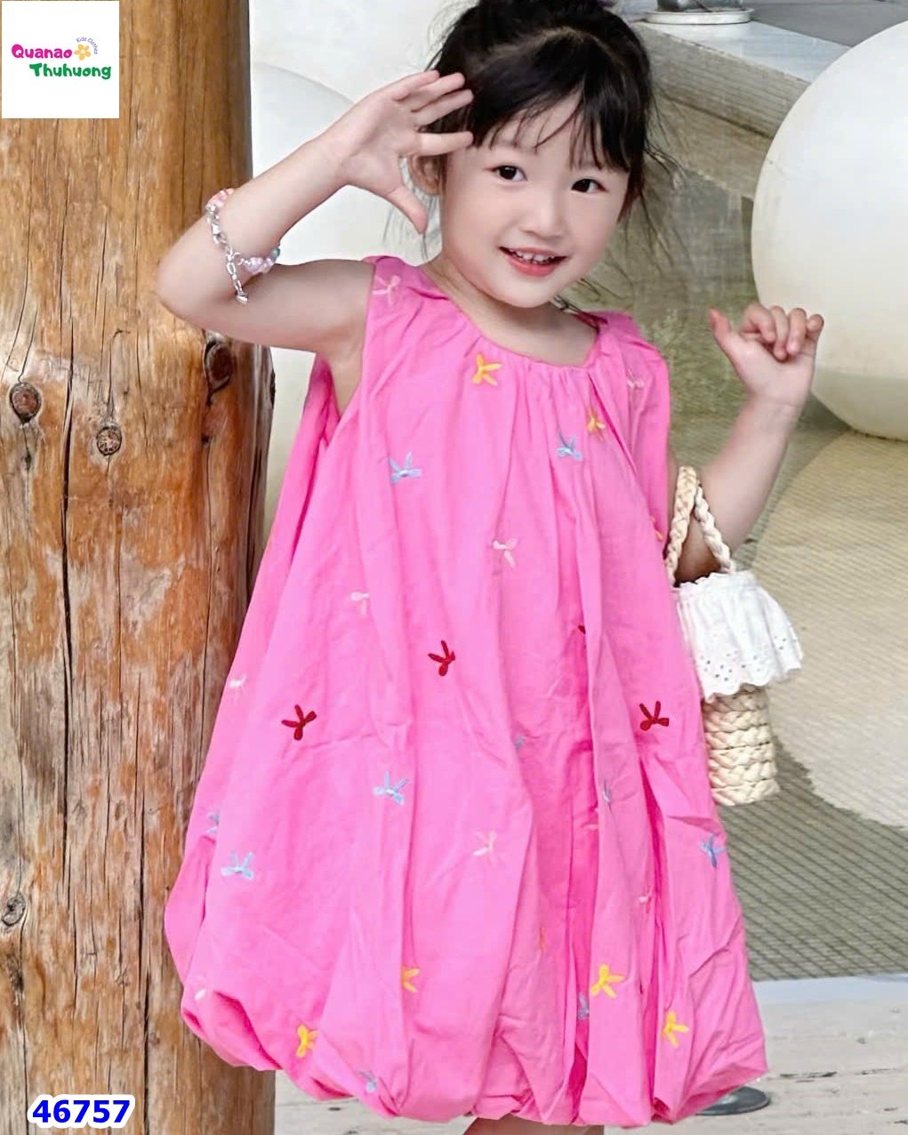Đầm bí Miakid hồng nơ