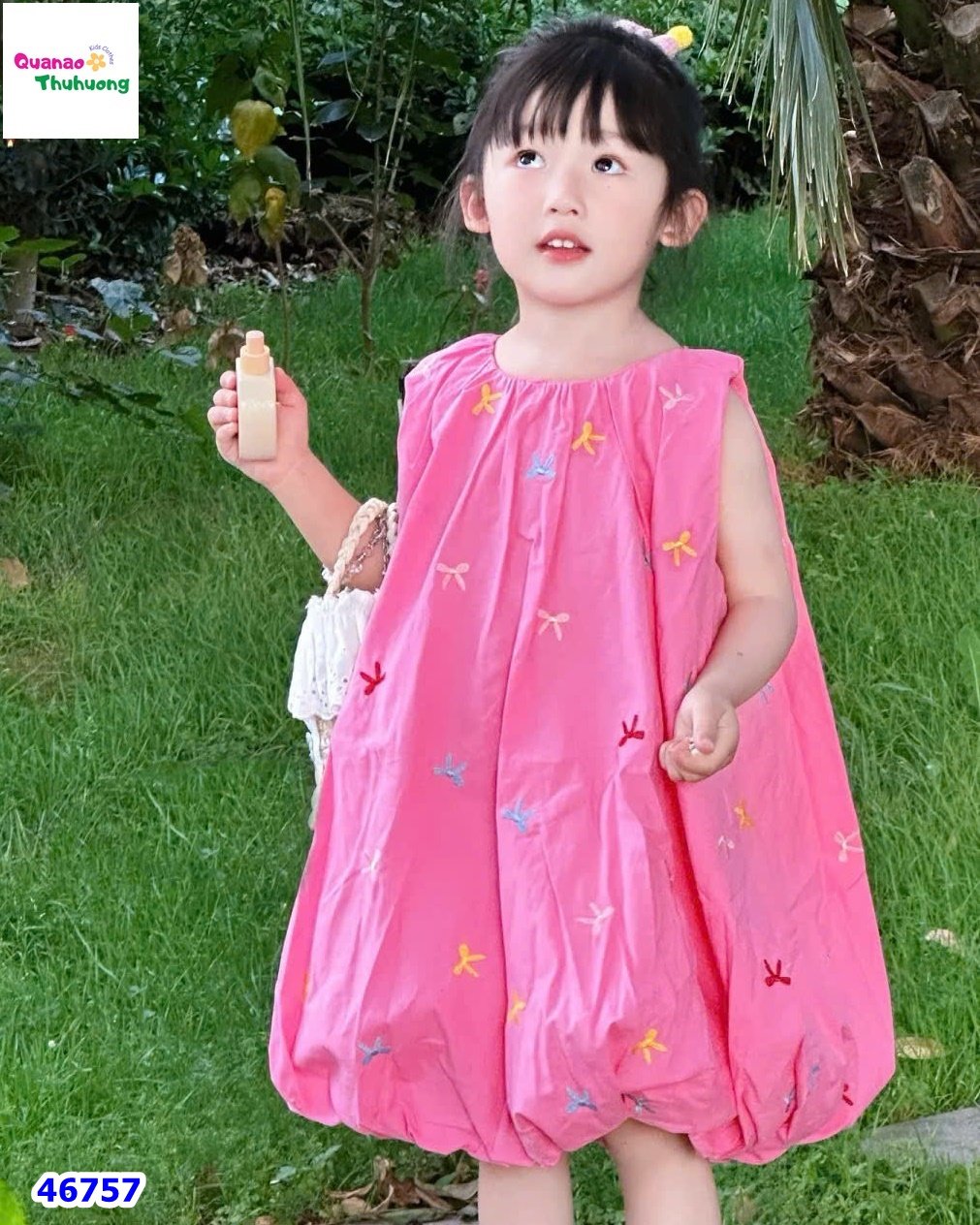 Đầm bí Miakid hồng nơ