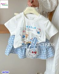 Set Cici trắng Kitty, chân váy xanh