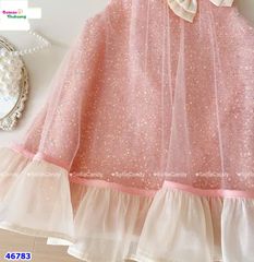 Đầm tiệc Sofia hồng kim tuyến đính nơ