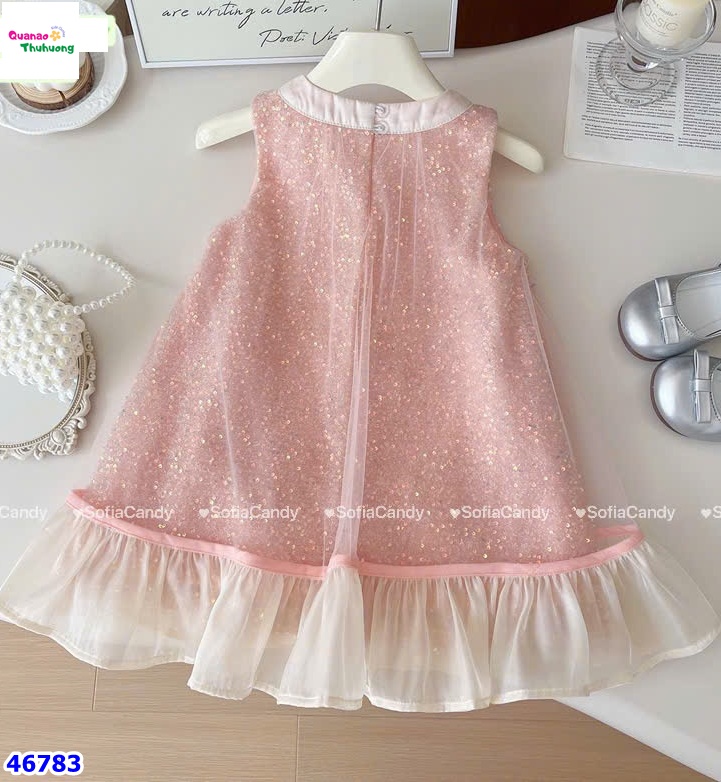 Đầm Sofia hồng kim tuyến đính nơ