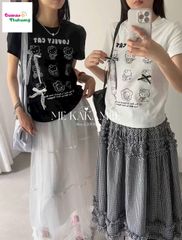 Áo đen Hello kitty trắng