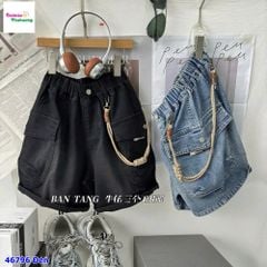 Quần short jean Bantang đen túi hộp