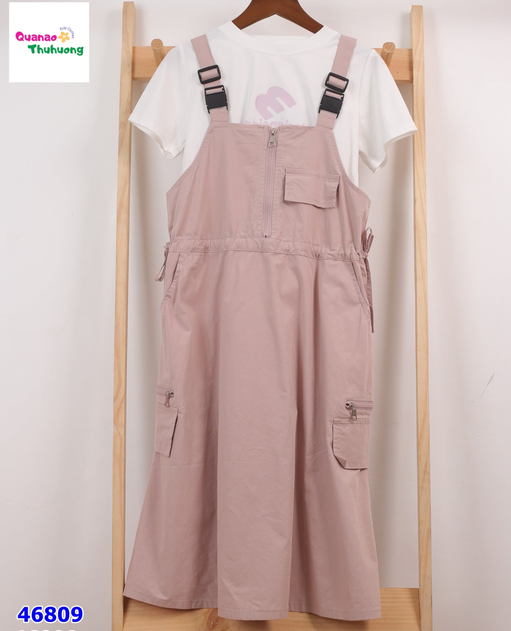 Set đầm yếm hồng, áo trắng M