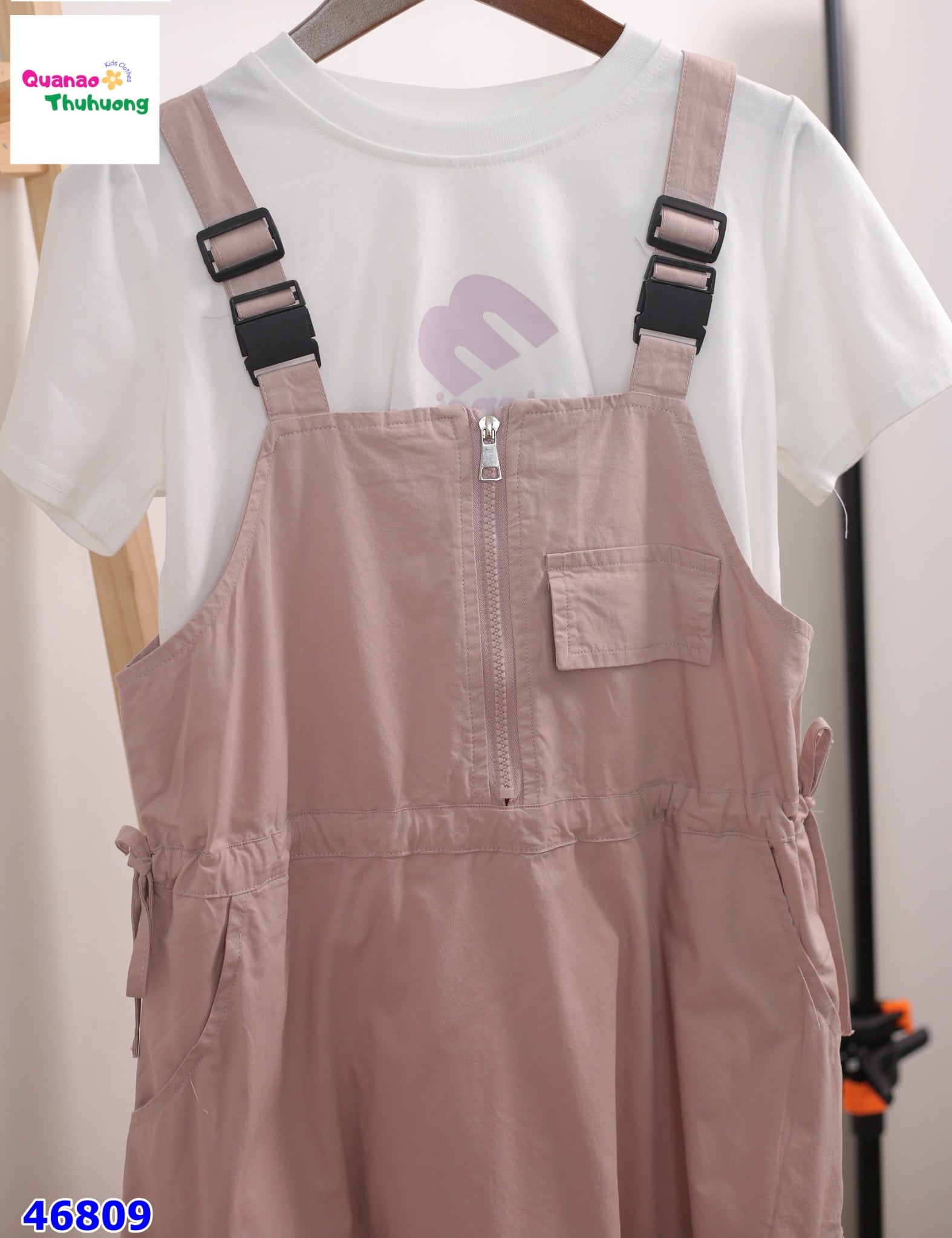 Set đầm yếm hồng, áo trắng M