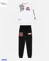 Bộ nỉ Primark trắng Marvel, quần đen