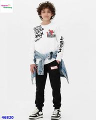 Bộ nỉ Primark trắng Marvel, quần đen