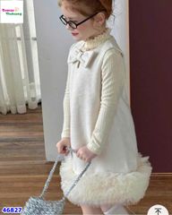 Đầm dạ kem đính nơ