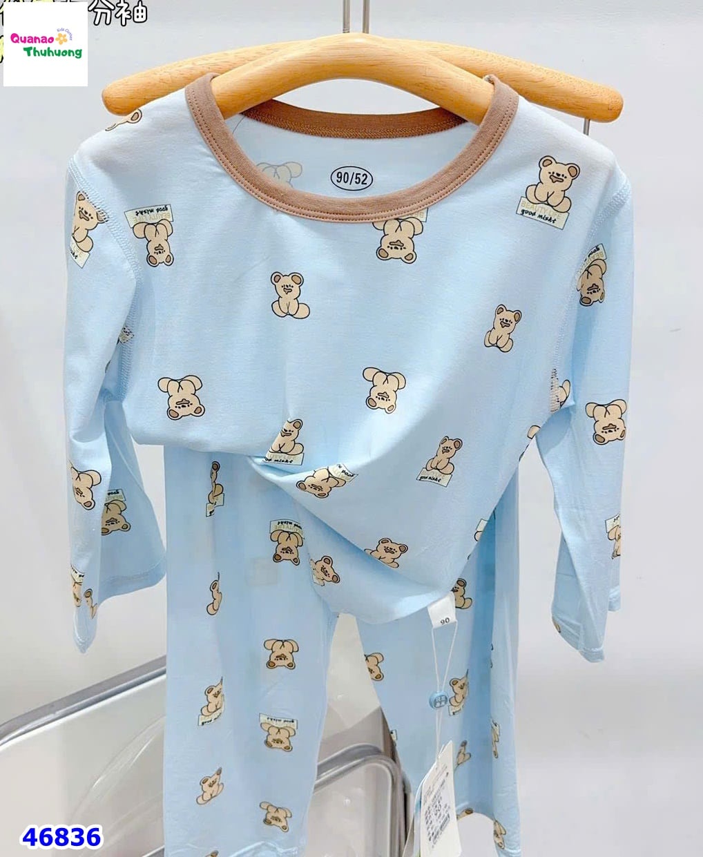 Bộ dài Tencel xanh gấu