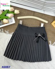 Chân váy xếp ly xám đính nơ