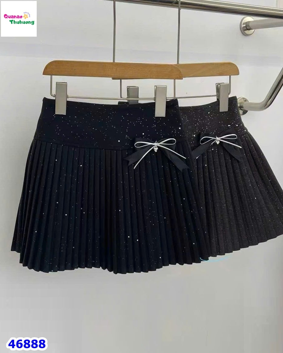 Chân váy xếp ly đen đính nơ