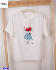 Áo thun trắng cô gái đính nơ