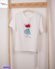 Áo thun trắng cô gái đính nơ