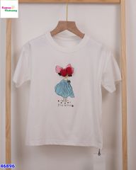Áo thun trắng cô gái đính nơ