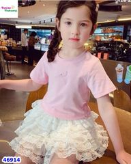 Set MiaKid hồng nơ, cv trắng