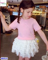 Set MiaKid hồng nơ, cv trắng