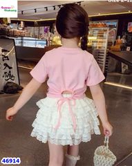 Set MiaKid hồng nơ, cv trắng