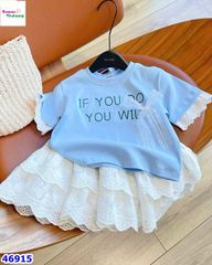 Set MiaKid xanh đính nơ, cv trắng