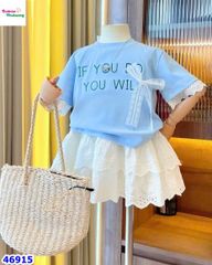 Set MiaKid xanh đính nơ, cv trắng