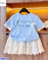 Set MiaKid xanh đính nơ, cv trắng