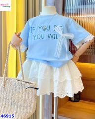 Set MiaKid xanh đính nơ, cv trắng