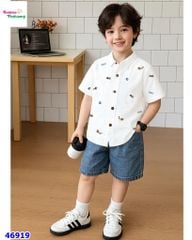 Áo sơ mi Win trắng cún