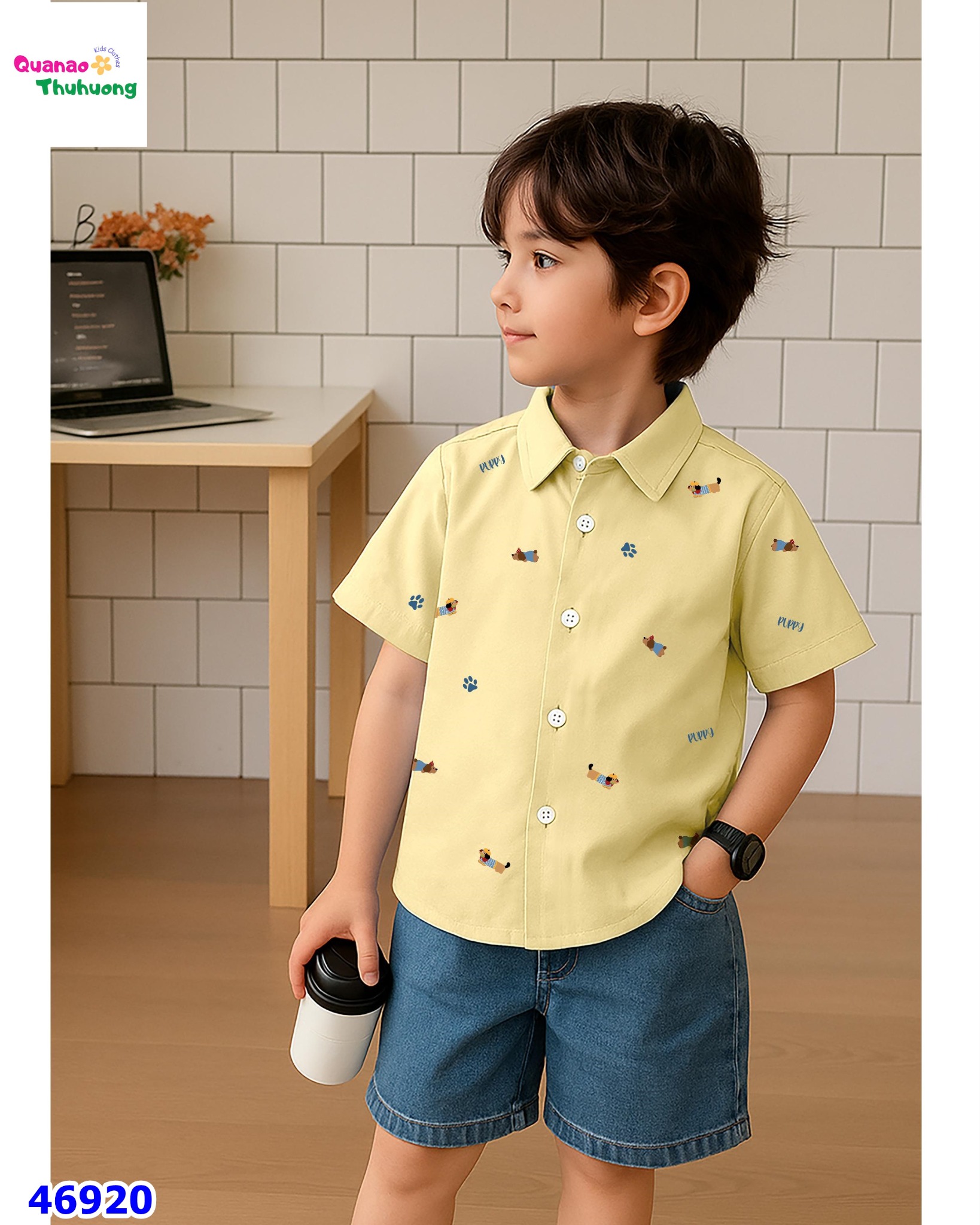 Áo sơ mi Win vàng cún