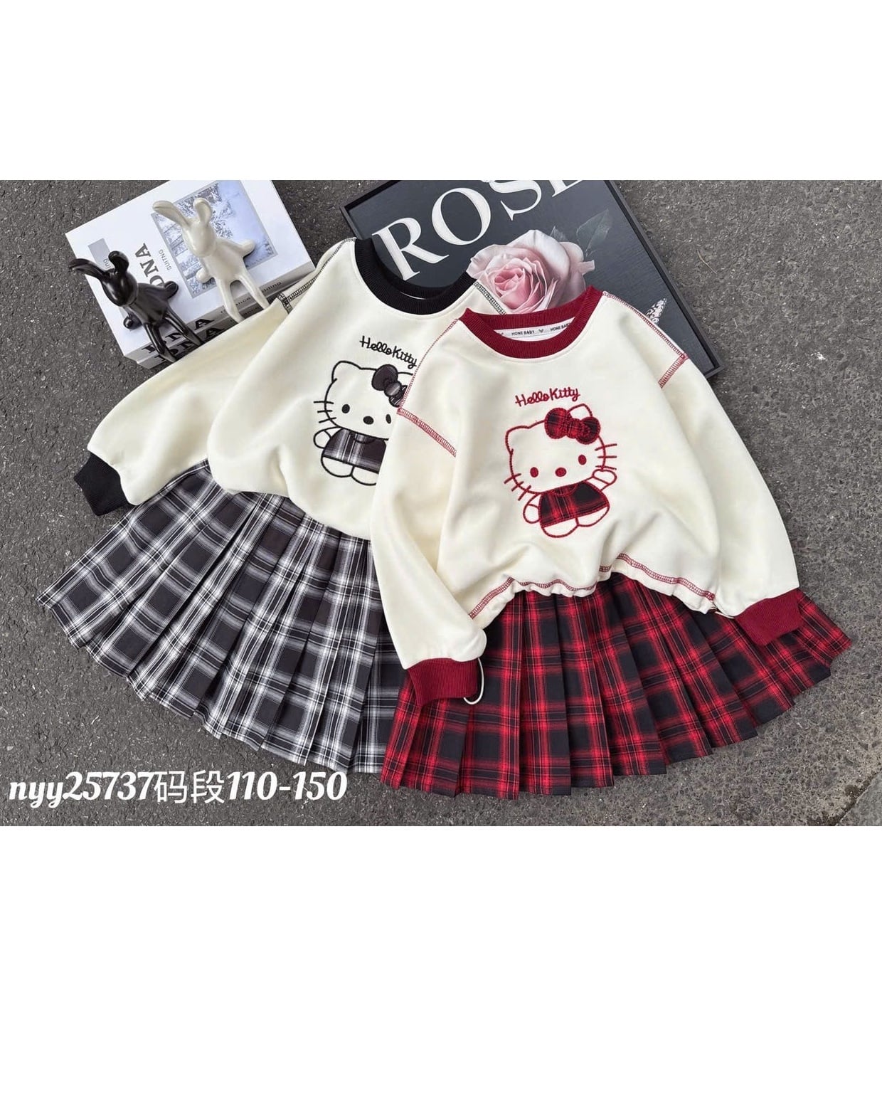 Set áo Hoodie kem viền đỏ Kitty