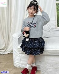 Set áo hoodie xám, cv xanh chấm bi (tặng Mickey)