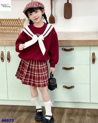 Set áo hoodie đỏ đính nơ kem