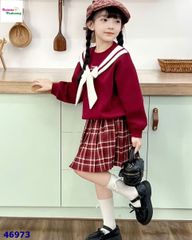 Set áo hoodie đỏ đính nơ kem