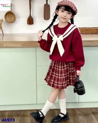 Set áo hoodie đỏ đính nơ kem