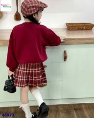 Set áo hoodie đỏ đính nơ kem