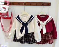 Set áo hoodie đỏ đính nơ kem