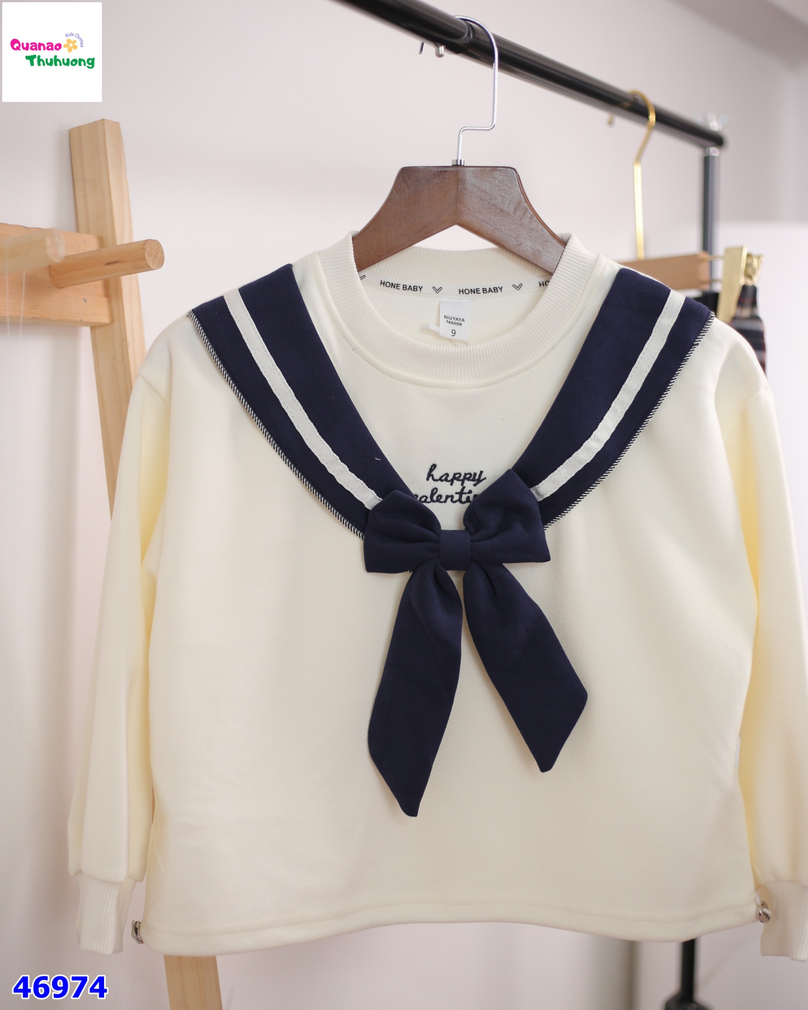 Set áo hoodie kem đính nơ xanh