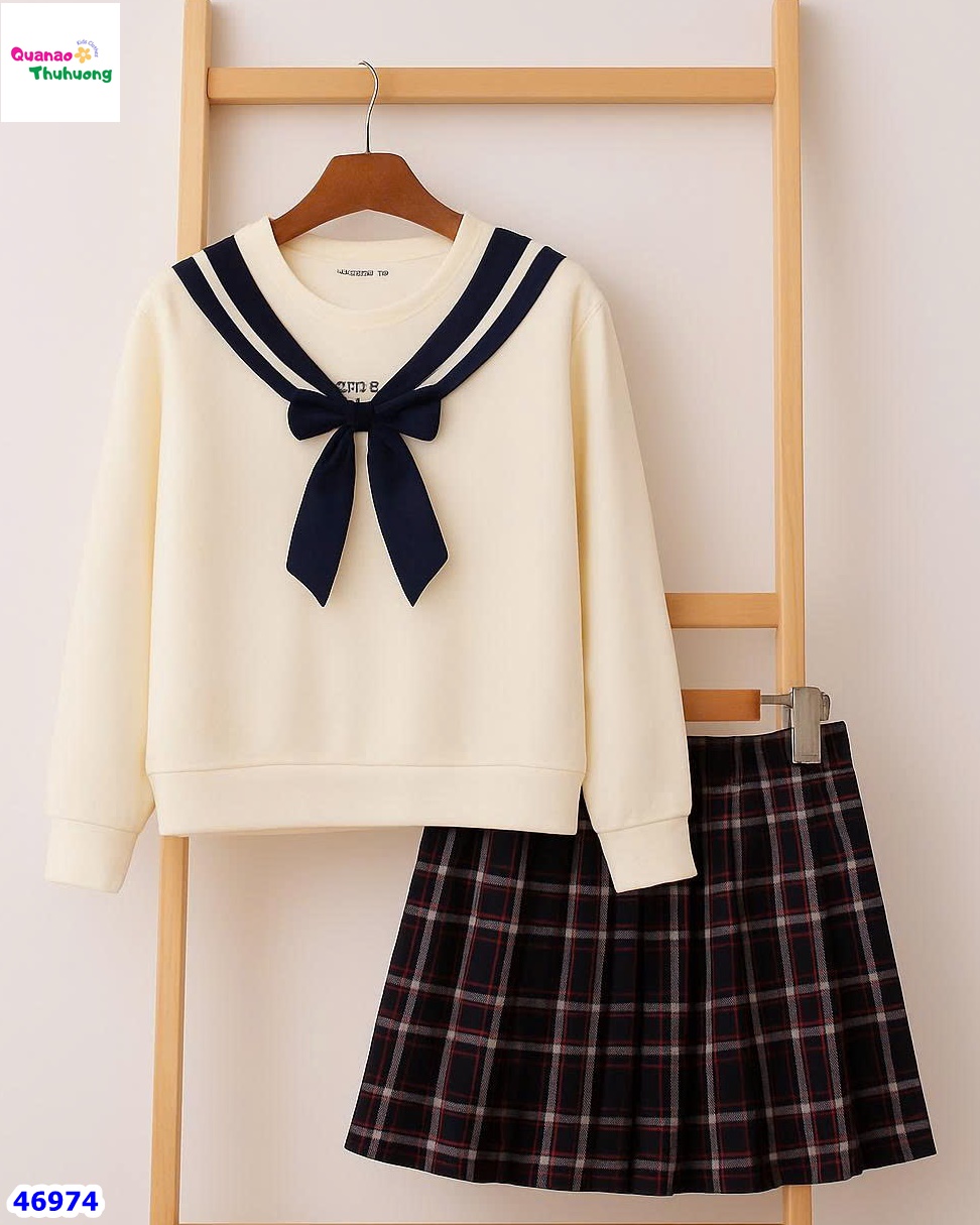 Set áo hoodie kem đính nơ xanh