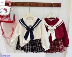 Set áo hoodie kem đính nơ xanh