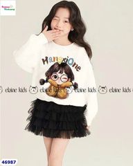 Set Elaine trắng cô gái tóc xù dài tay