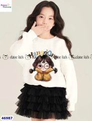 Set Elaine trắng cô gái tóc xù dài tay