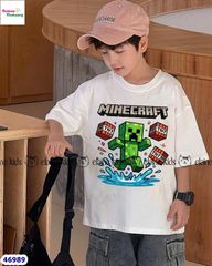 Set Elaine trắng Minecraft xanh, quần jean xám