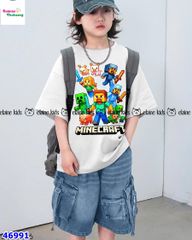 Set Elaine trắng Minecraft&heo, quần jean xanh