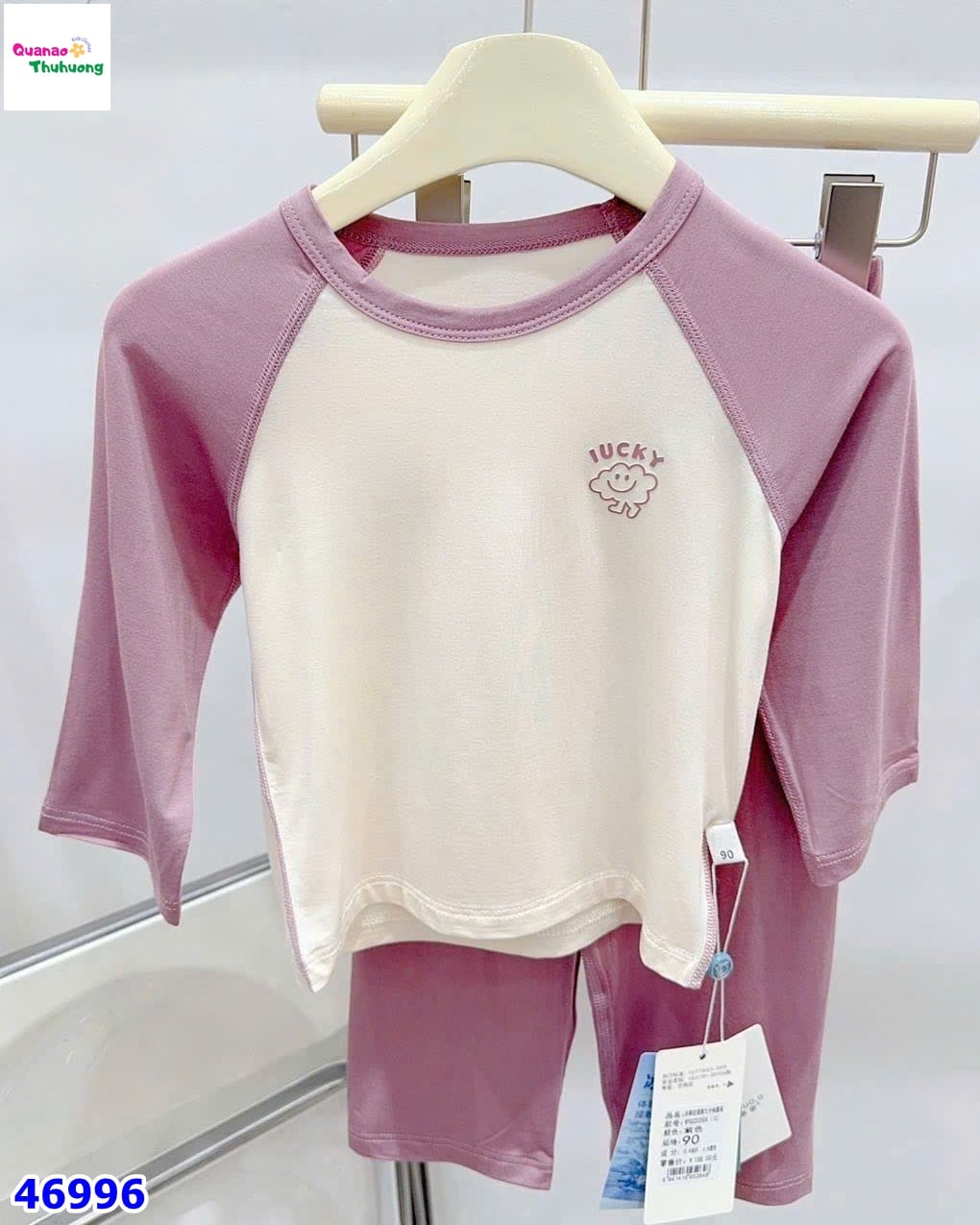 Bộ dài Tencel tím kem Lucky