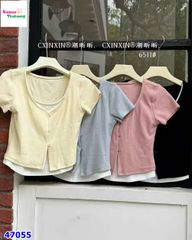 Áo xanh phối viền trắng