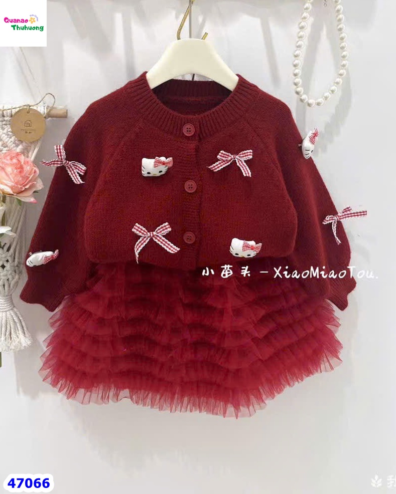 Áo cardigan len đỏ Kitty
