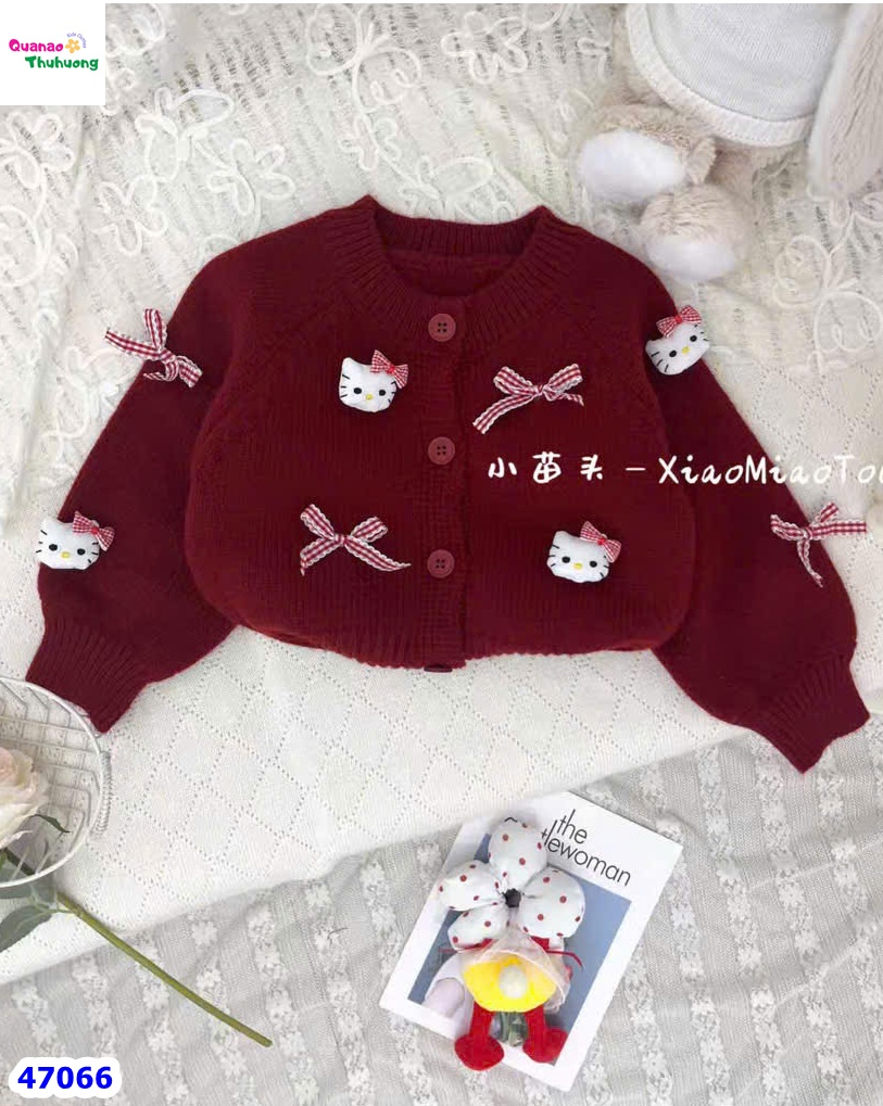 Áo cardigan len đỏ Kitty