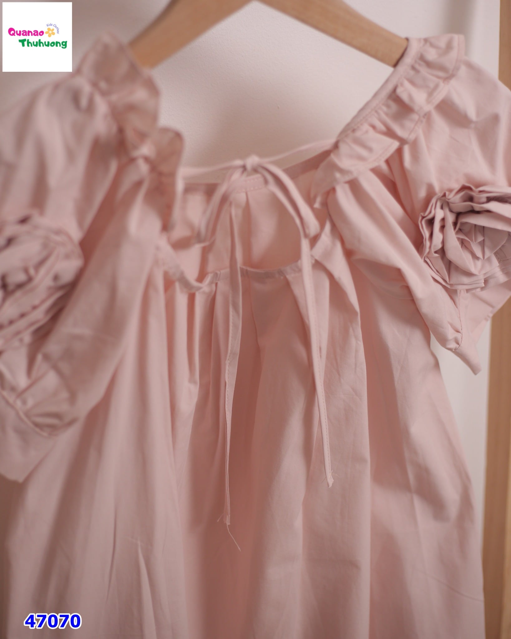 Đầm hồng chữ A tay phồng