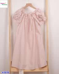 Đầm hồng chữ A tay phồng